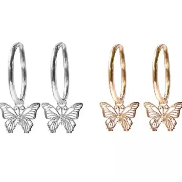 BUTTERFLY HOLLOW PENDANT EARRINGS - Picture 4 of 5